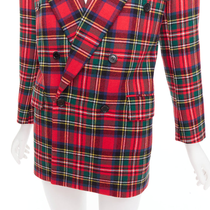 SAINT LAURENT 2023 red scotland plaid wool blend power blazer FR34 XS