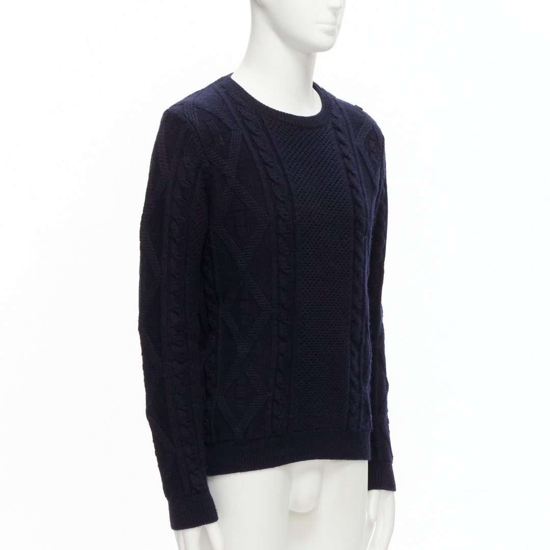 APC 100% wool navy blue fisherman cable knit crew neck long sleeve sweater S
