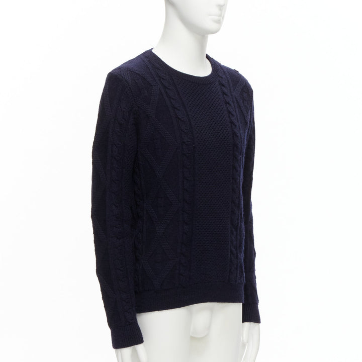 APC 100% wool navy blue fisherman cable knit crew neck long sleeve sweater S