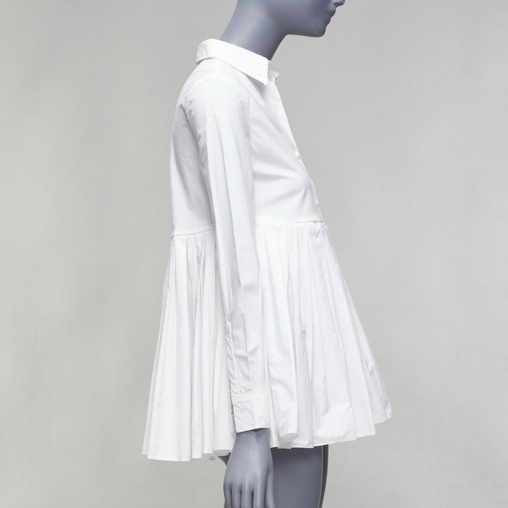 CO COLLECTIONS white cotton high waist pleated peplum dress shirt US0 XS