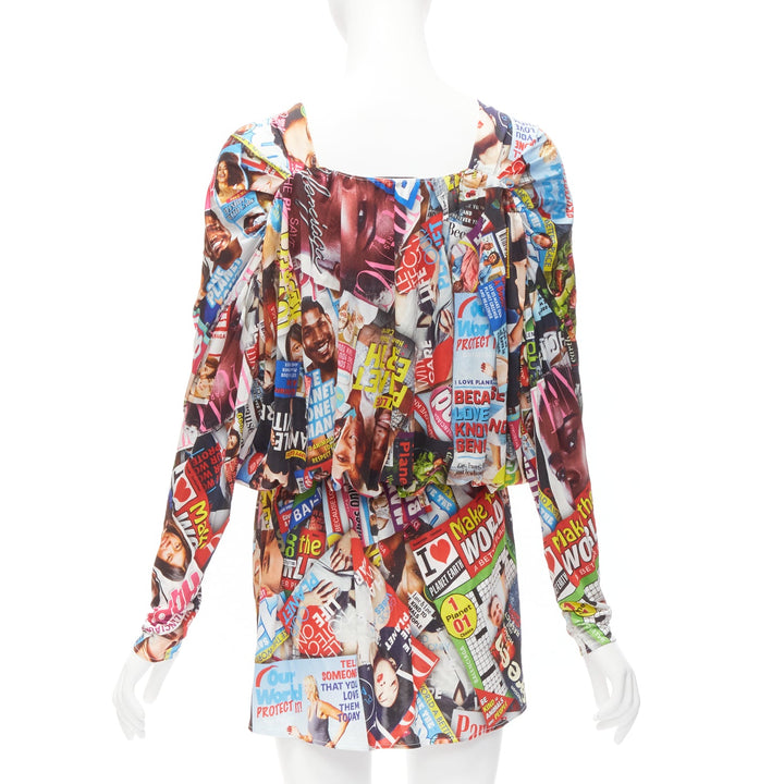 BALENCIAGA 2019 Cover Girl Magazine Tabloid V neck gathered mini dress FR34 XS