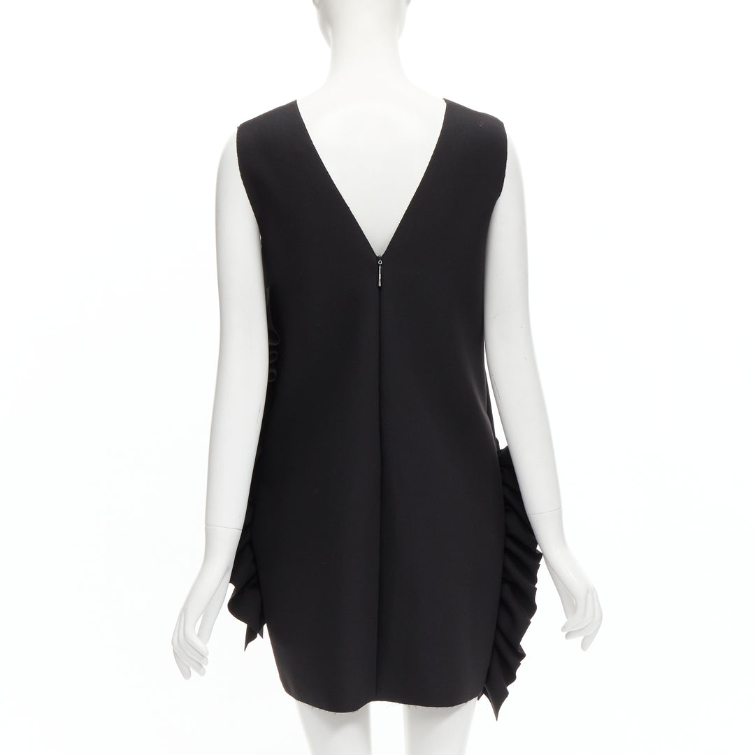 MSGM black structured ruffles V neck logo zip mini dress IT40 S