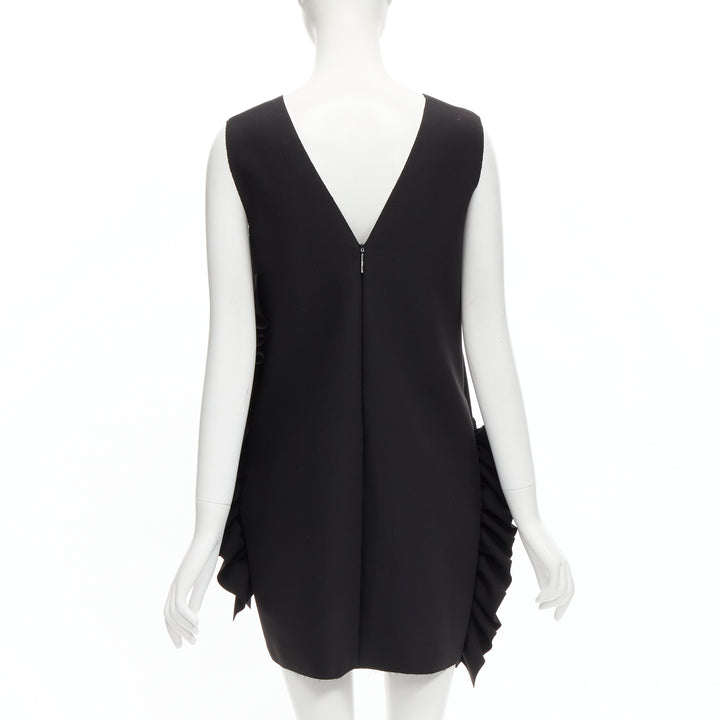 MSGM black structured ruffles V neck logo zip mini dress IT40 S