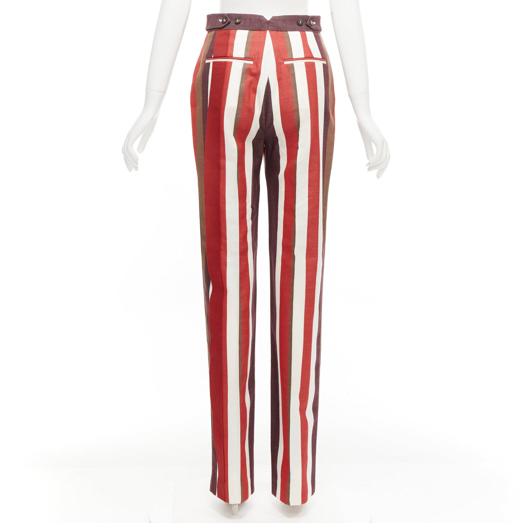 FRENKEN red cotton wool blend graphic stripe wide leg pants IT34 XXS