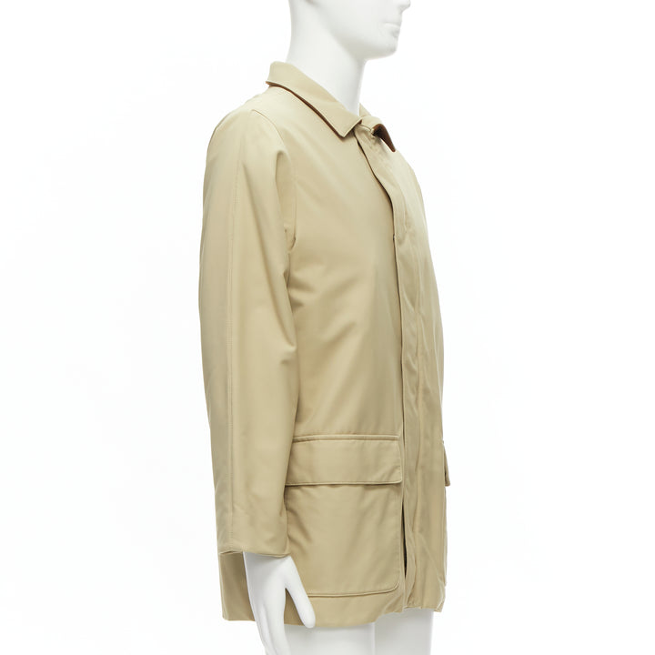 LORO PIANA Storm System beige nylon minimal pocketed longline coat S