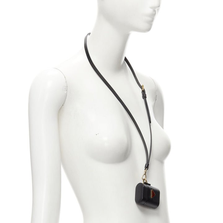 PRADA Symbole Triangle logo saffiano leather Ear Pod lanyard bag black red
