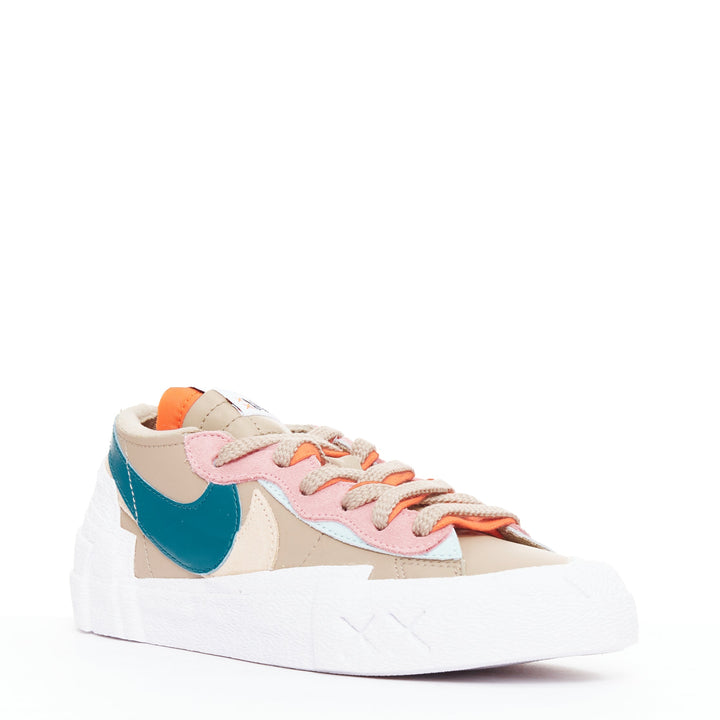 NIKE SACAI KAWS Blazer Low Reed pink green tick patchwork sneakers EU36.5