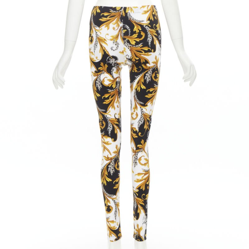 VERSACE Barocco Acanthus black gold Signature floral legging pants IT38 XS