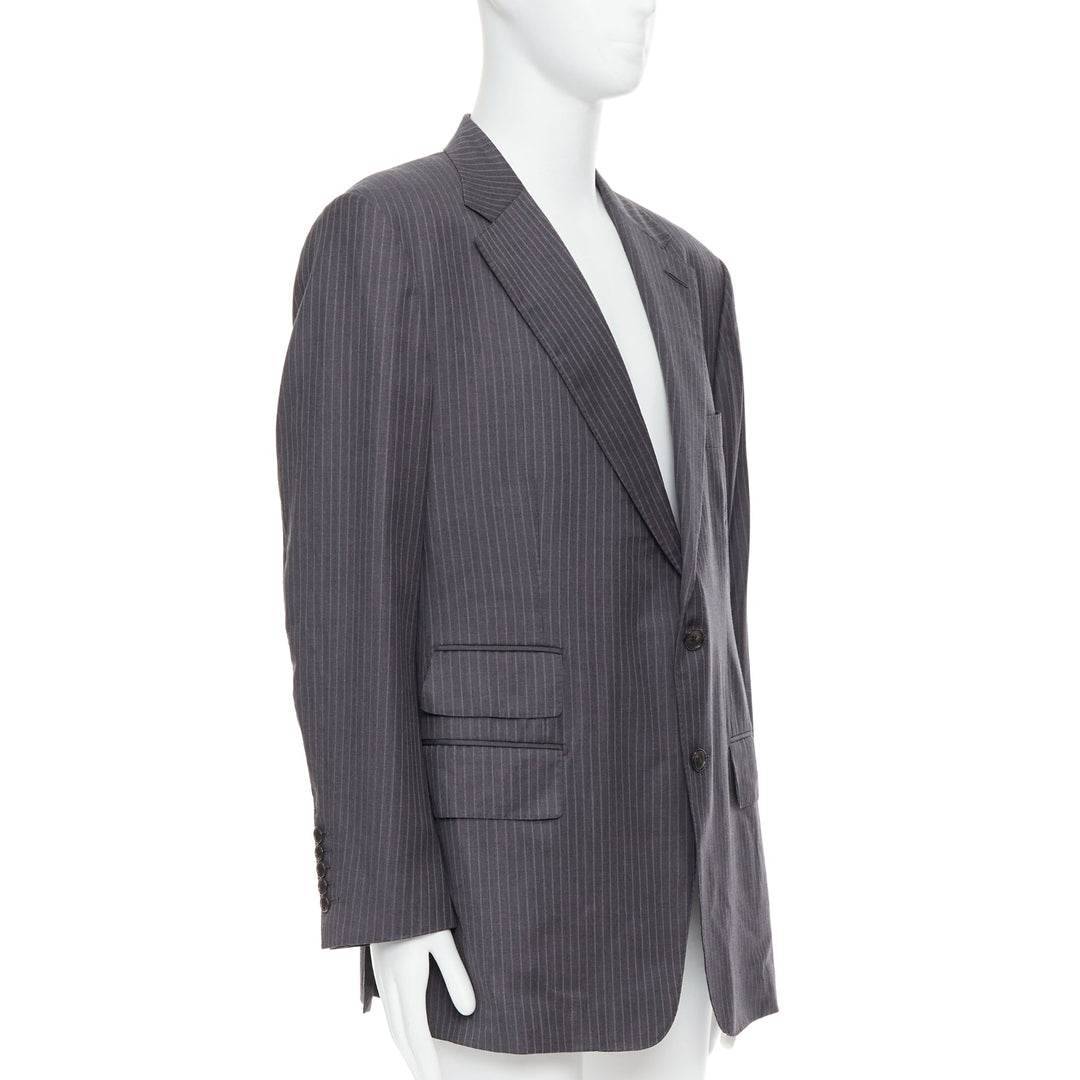 TOM FORD grey pinstripe hand stitched flap pockets blazer IT58 4XL
