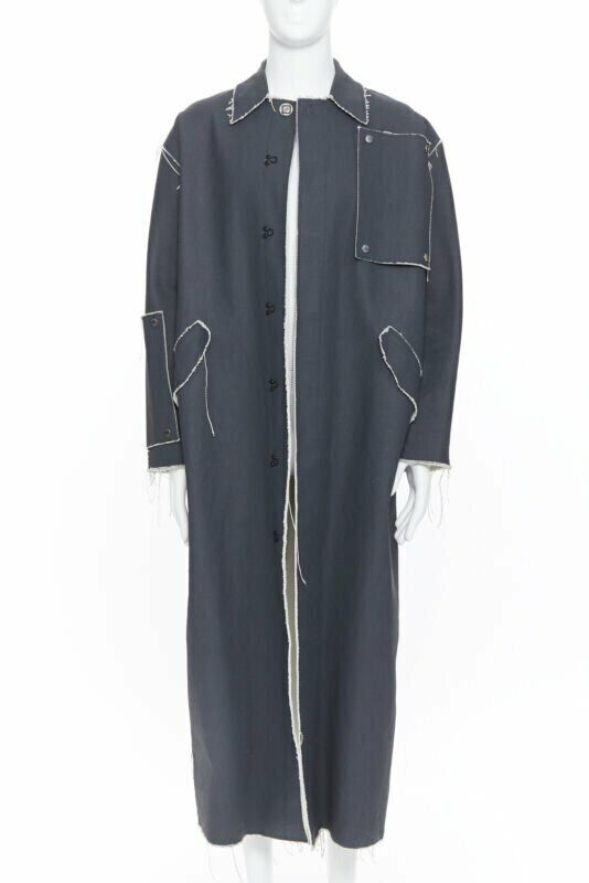 OFF WHITE VIRGIL ABLOH grey coated heavy canvas frayed edge snap panel coat XS