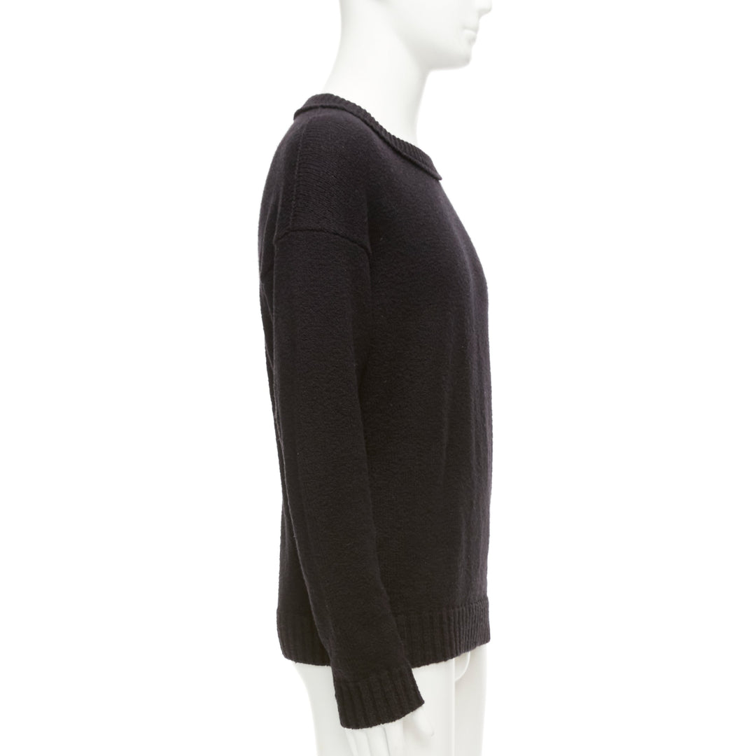 LORO PIANA 2021 Hiroshi Fujiwara black cotton logo tab round neck knit sweater M