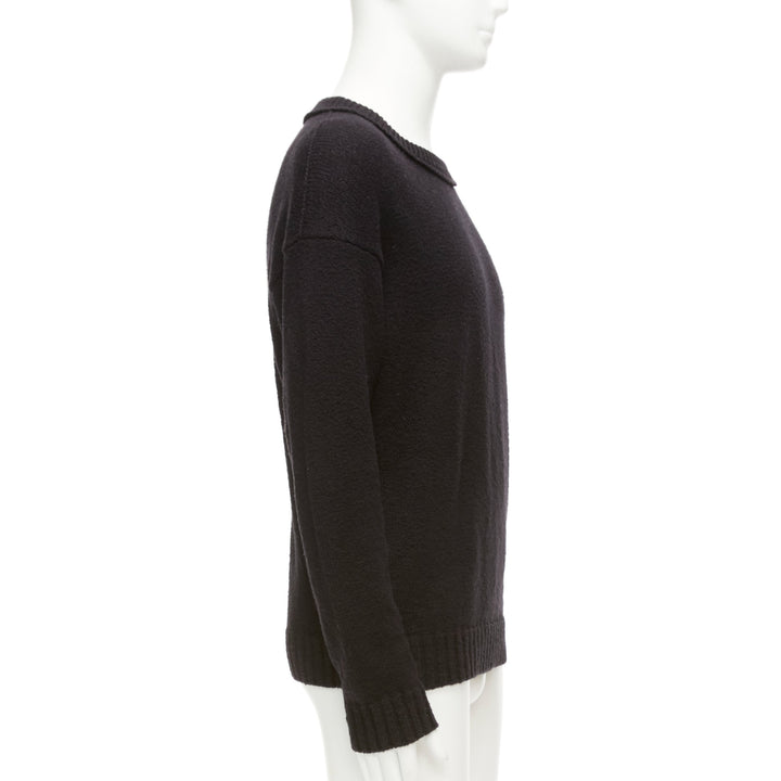 LORO PIANA 2021 Hiroshi Fujiwara black cotton logo tab round neck knit sweater M