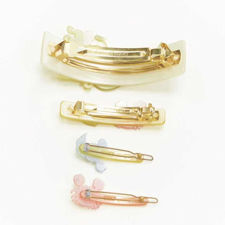 rare CHIC & MODE Alexandre Zouari pastel yellow Mermaid crab hair clips X4