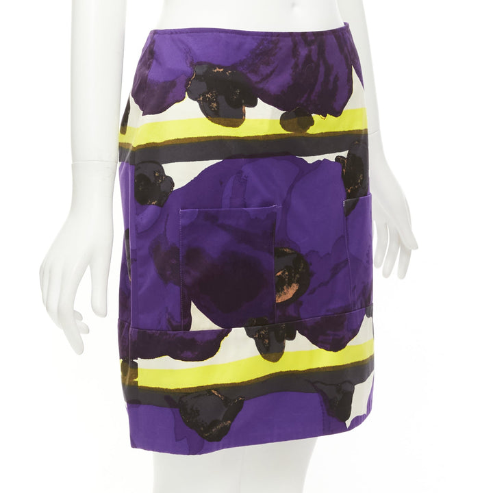 MARNI purple yellow orchid floral print cotton high waist mini skirt IT38 XS