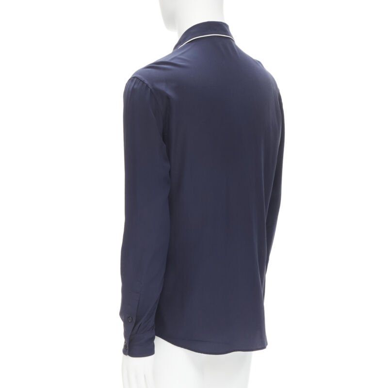 DOLCE GABBANA navy blue white piping casual pajama shirt S IT4