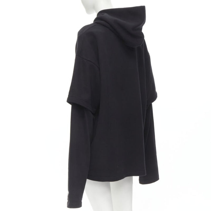 VETEMENTS TOMMY HILFIGER Demna 2018 black double sleeve oversized hoodie XS