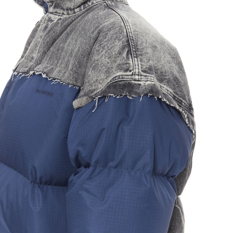 BALENCIAGA Demna 2018 Fake Layering navy washed denim down puffer jacket S