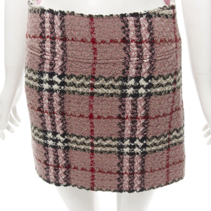 BURBERRY LONDON House Check pink wool tweed boucle mini skirt Y2K UK8 US4 S