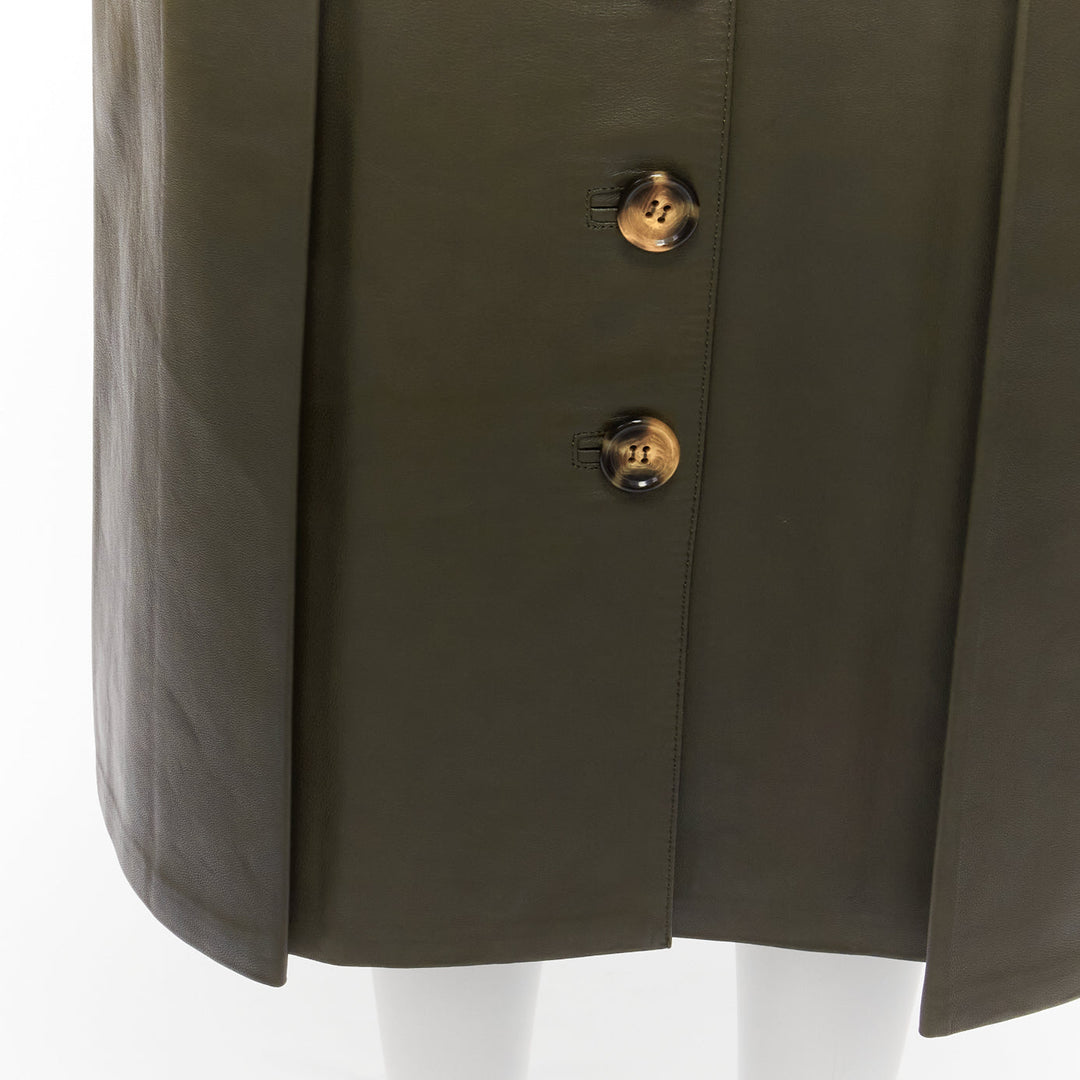 DODO BAR OR dark green genuine leather shell button pocketed pleated skirt IT40