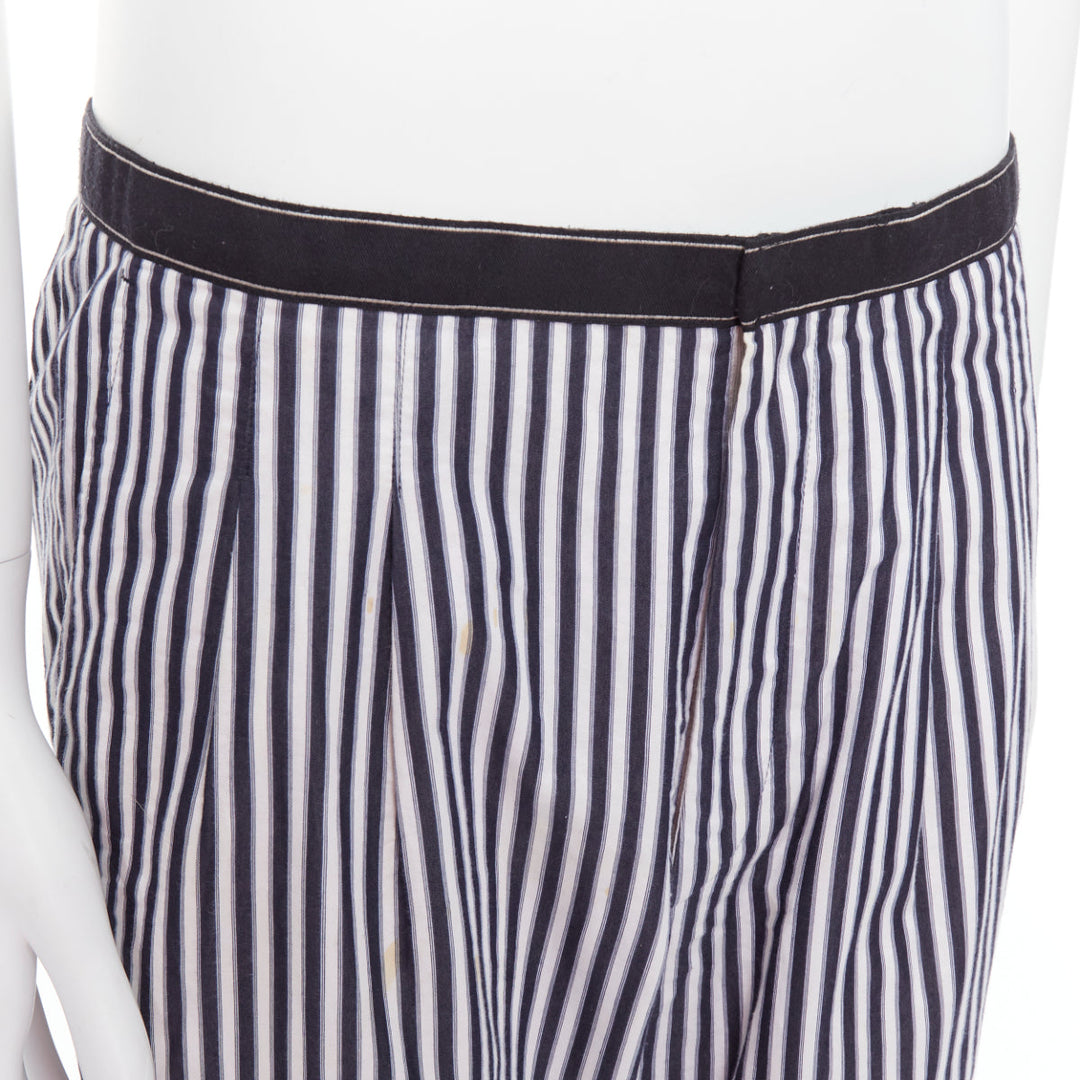 DRIES VAN NOTEN black white cotton striped black trim wide pants IT48 M