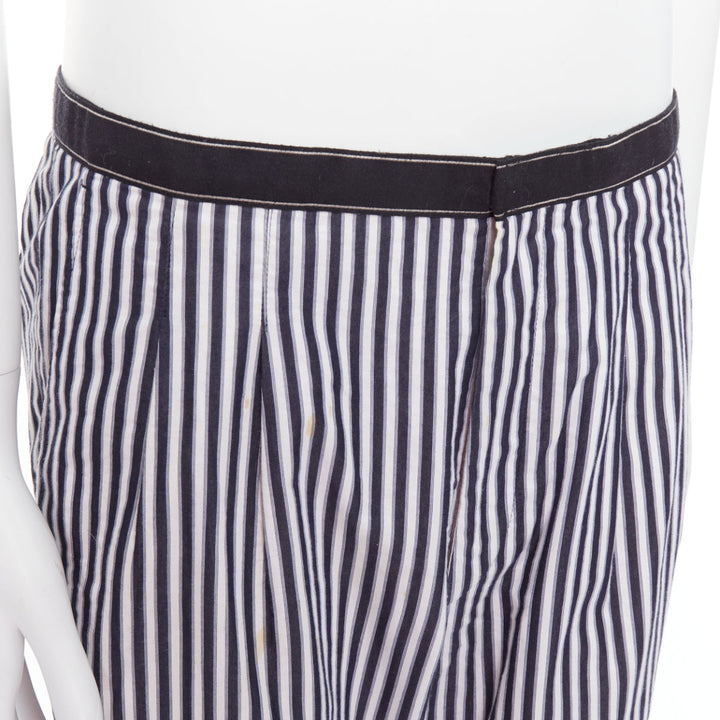 DRIES VAN NOTEN black white cotton striped black trim wide pants IT48 M