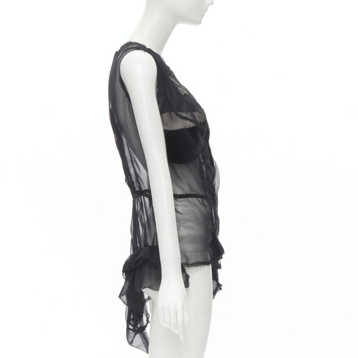 COMME DES GARCONS 2009 black sheer velvet patchwork bumps raw sleeveless vest M