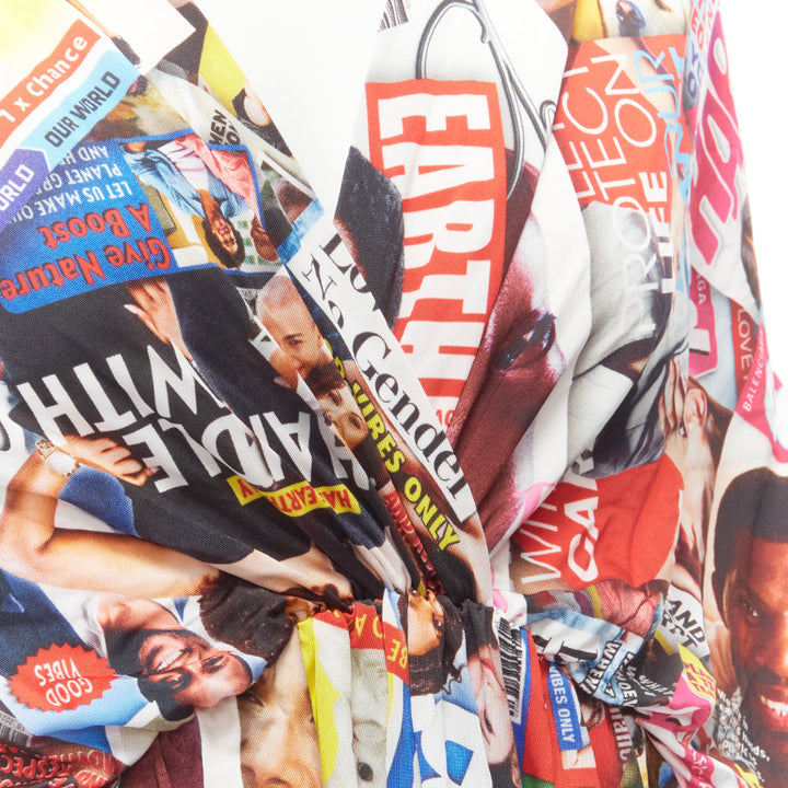 BALENCIAGA 2019 Cover Girl Magazine Tabloid V neck gathered mini dress FR34 XS