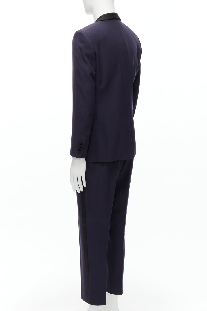 SAINT LAURENT virgin wool navy classic satin shawl collar tux blazer suit EU50 L