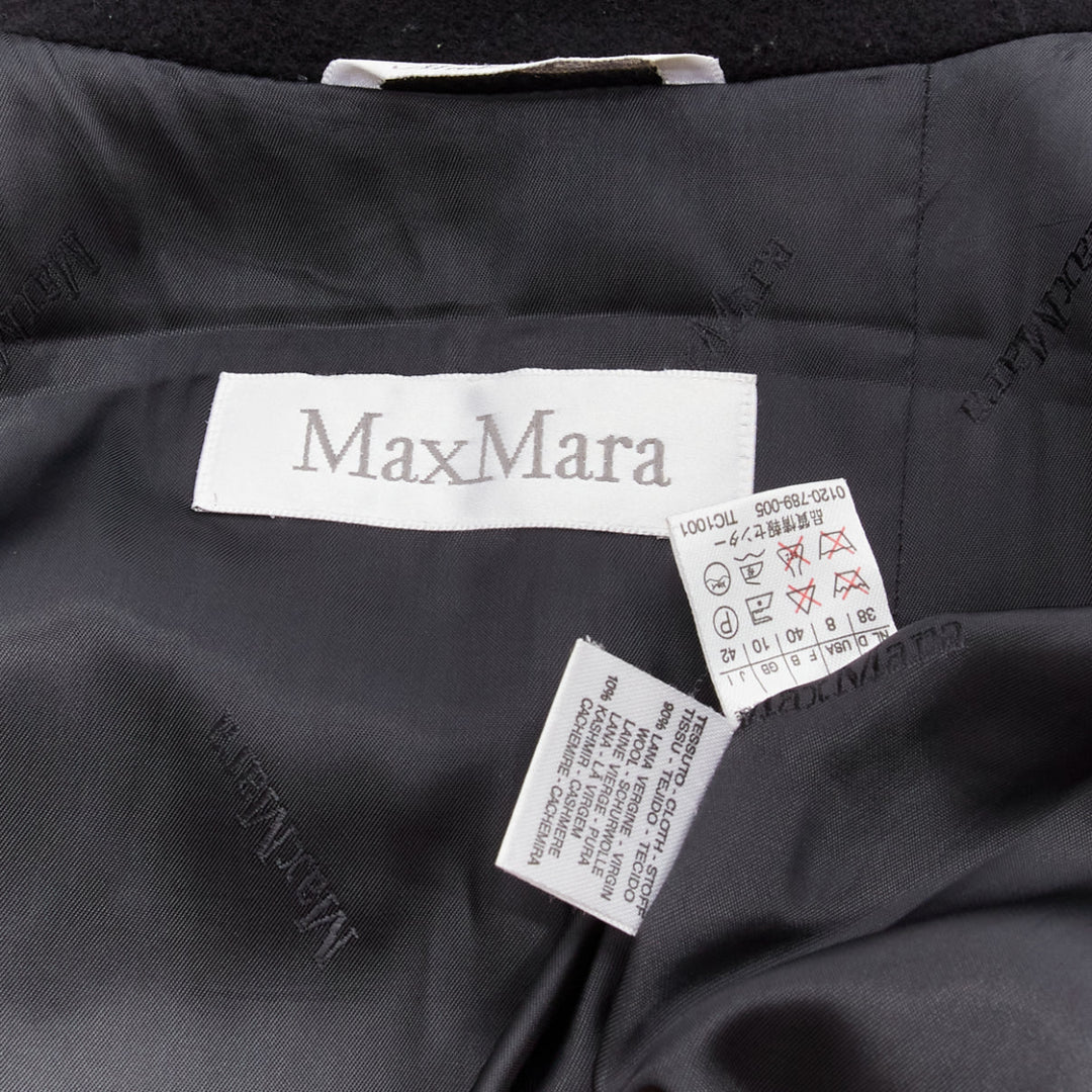 MAX MARA black virgin wool cashmere wide collar long coat IT42 M