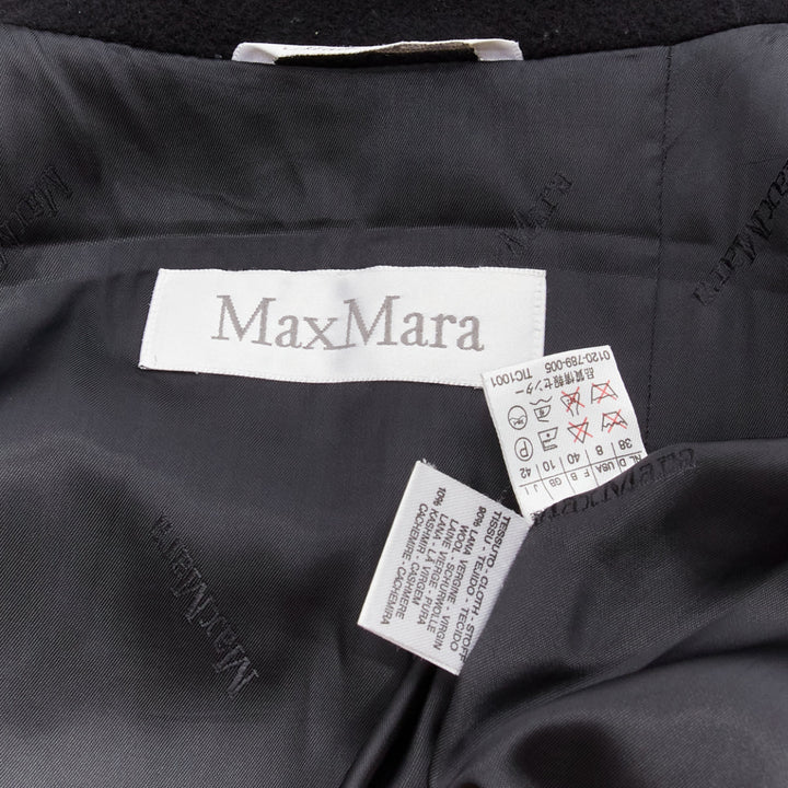 MAX MARA black virgin wool cashmere wide collar long coat IT42 M