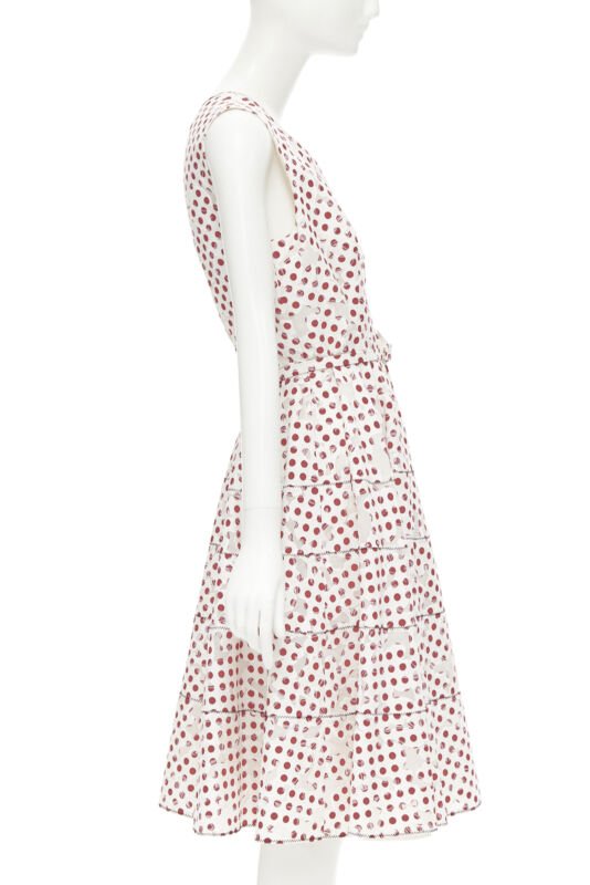 OSCAR DE LA RENTA 2016 white polkadot floral burnt out devore belted dress US2 S