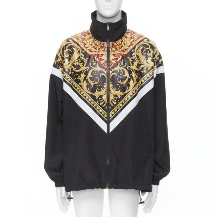 VERSACE Le Pop Classique black red Barocco print nylon track jacket IT52 XL