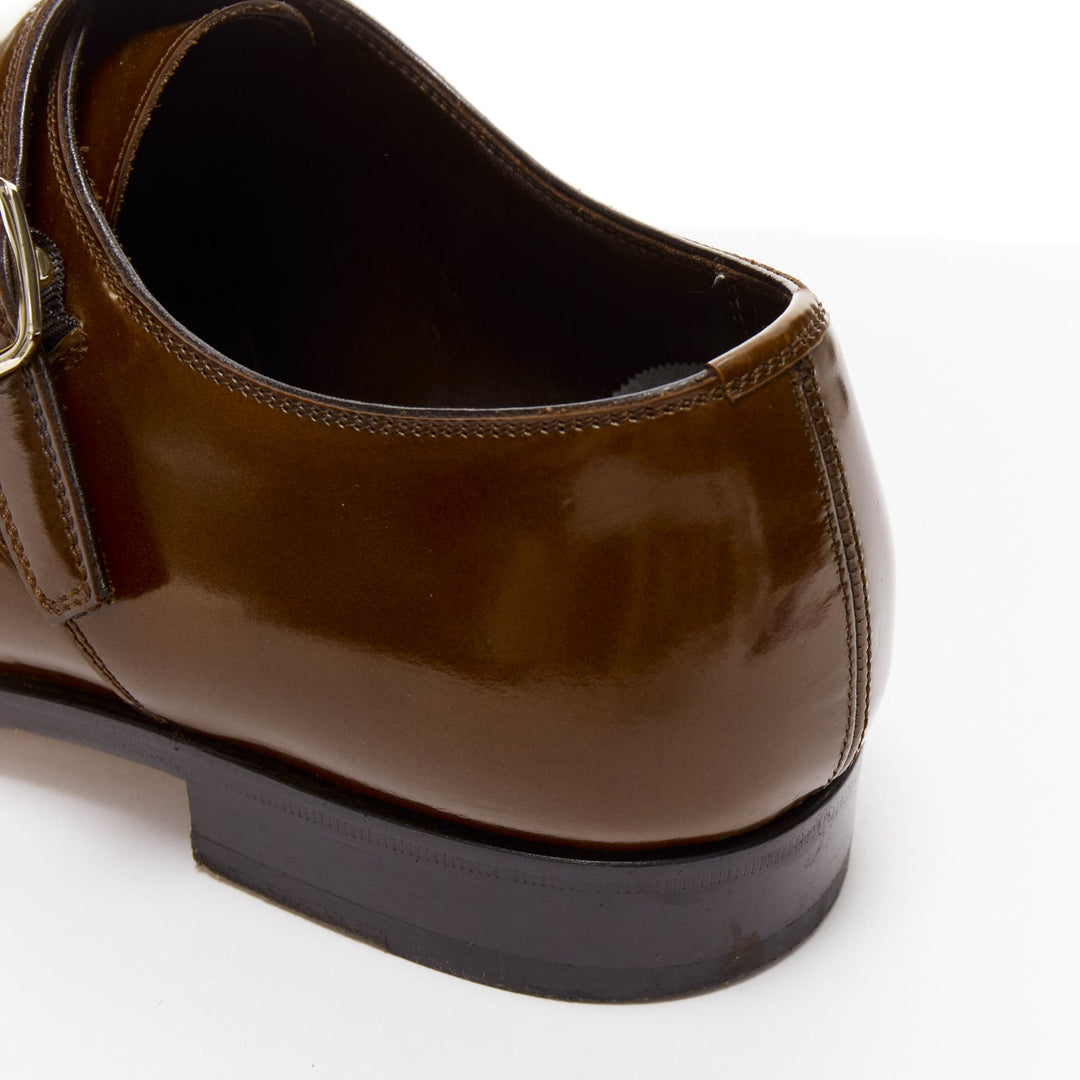 TOM FORD Spazzolato brown leather buckles monk strap loafers UK7 EU41