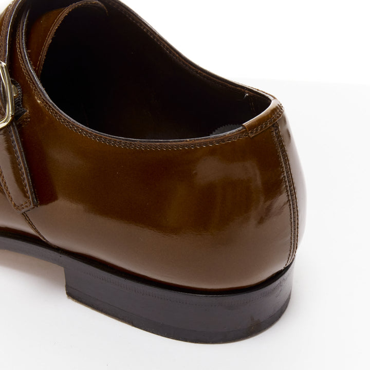 TOM FORD Spazzolato brown leather buckles monk strap loafers UK7 EU41