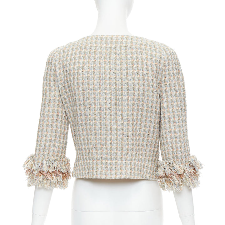 CHANEL 13C Rose Garden Lesage tweed ruffle detail cropped jacket FR38 M