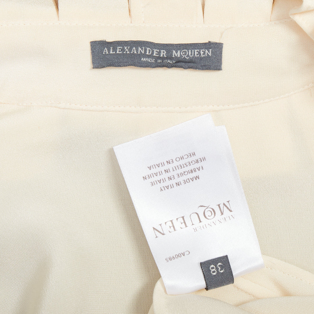 ALEXANDER MCQUEEN 100% silk cream Victorian ruffle collar darted blouse IT38 XS