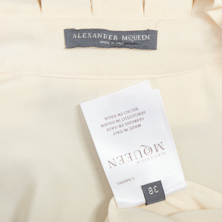 ALEXANDER MCQUEEN 100% silk cream Victorian ruffle collar darted blouse IT38 XS