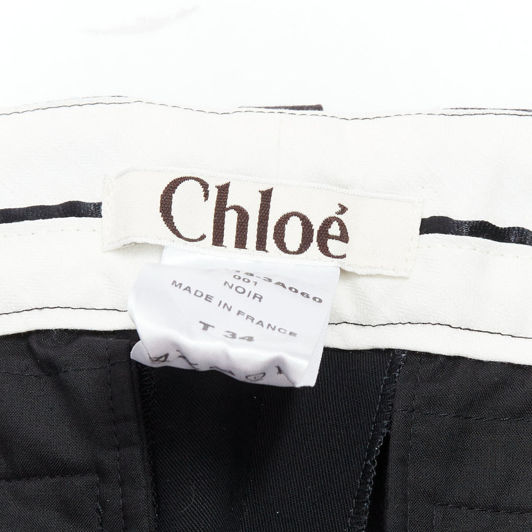 CHLOE black viscose wool blend fabric pleat button trim dress trousers FR34 XS