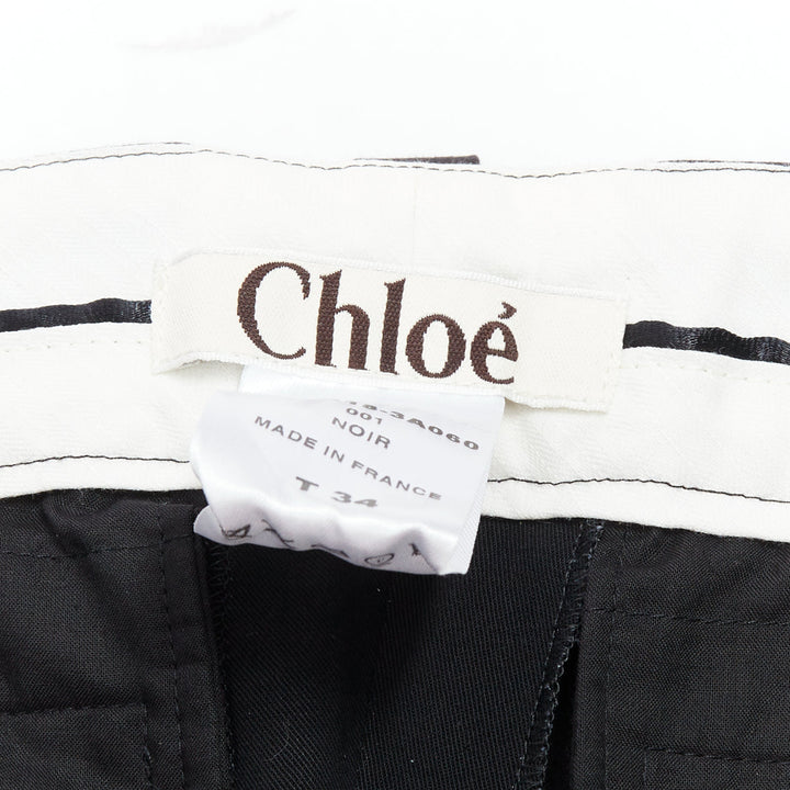 CHLOE black viscose wool blend fabric pleat button trim dress trousers FR34 XS