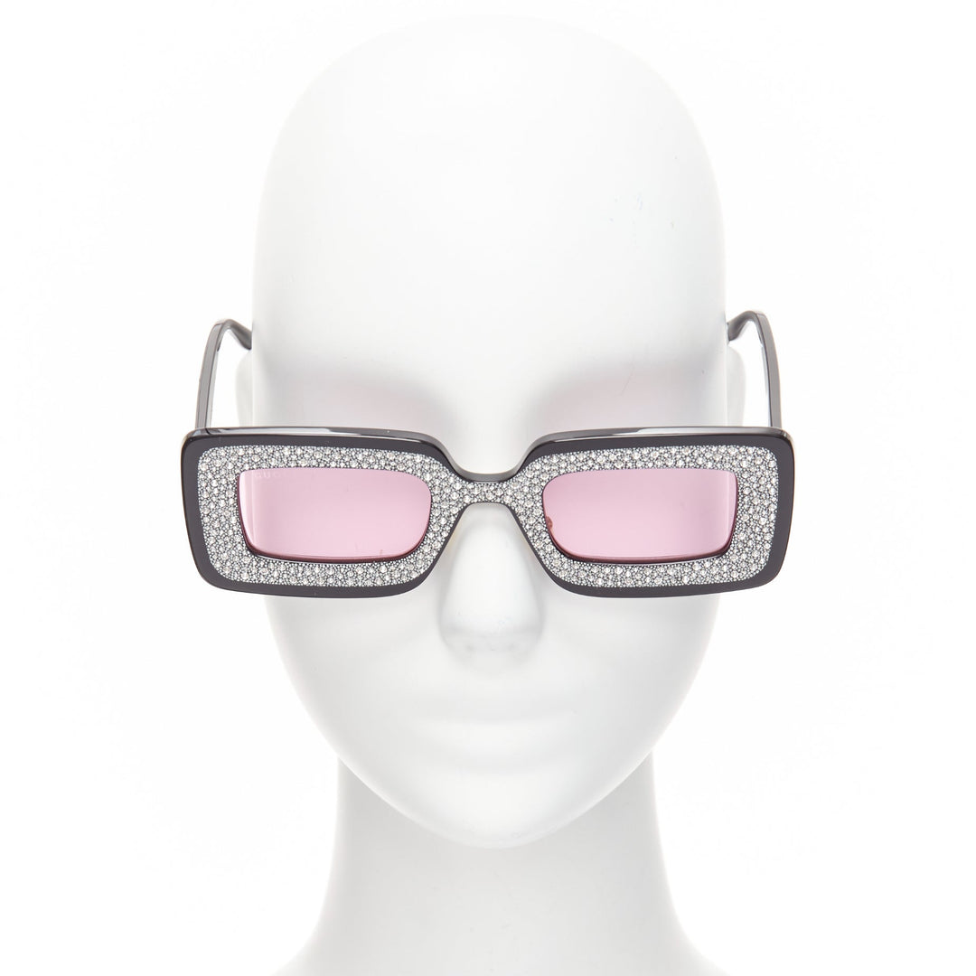 GUCCI GG0974S silver crystal frame pink lens rectangular sunnies