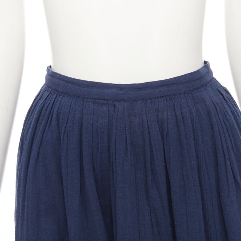 COMME DES GARCONS Vintage 1980's blue crinkled asymmetric waterfall draped skirt
