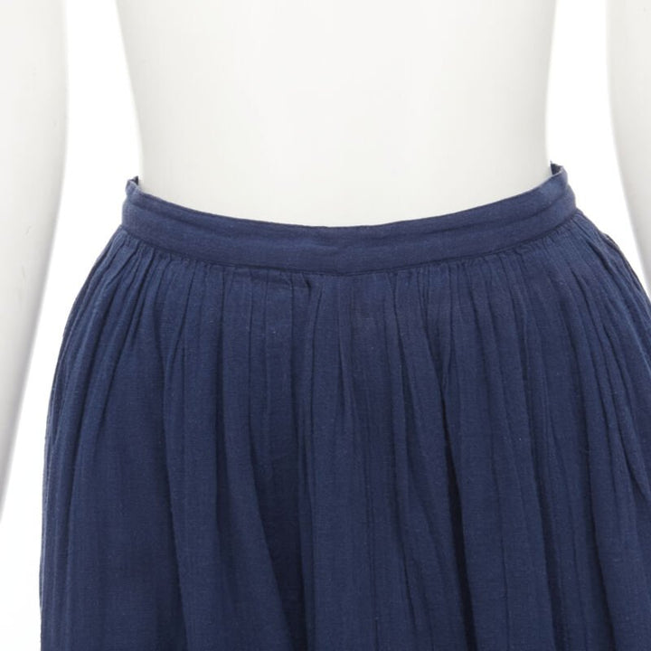 COMME DES GARCONS Vintage 1980's blue crinkled asymmetric waterfall draped skirt