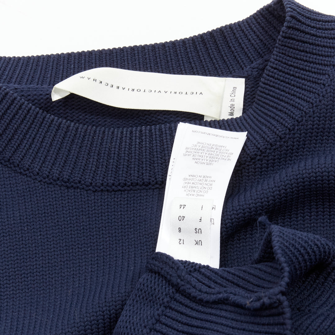 VICTORIA BECKHAM VVB navy blue ruffle sleeve pullover crew sweatshirt UK12 L