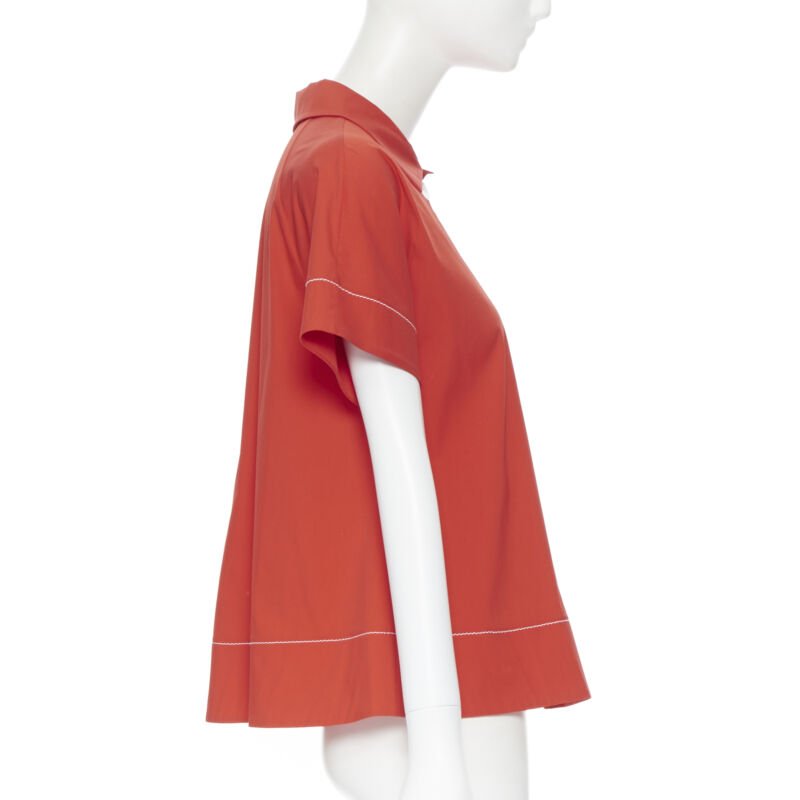 PIAZZA SEMPIONE red cotton blend white overstitch babydoll blouse top IT38