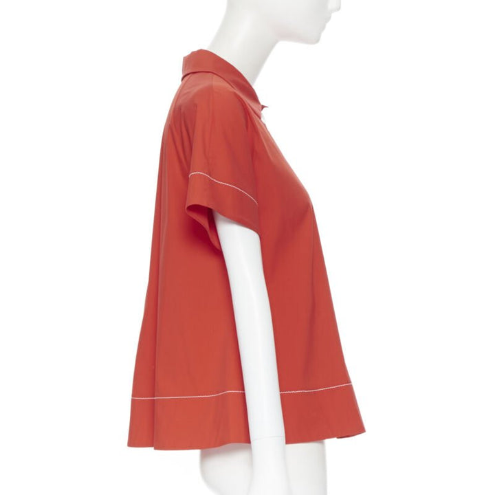 PIAZZA SEMPIONE red cotton blend white overstitch babydoll blouse top IT38
