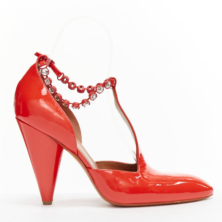 OLD CELINE Phoebe Philo Tango red patent crystal t-strap heels EU38