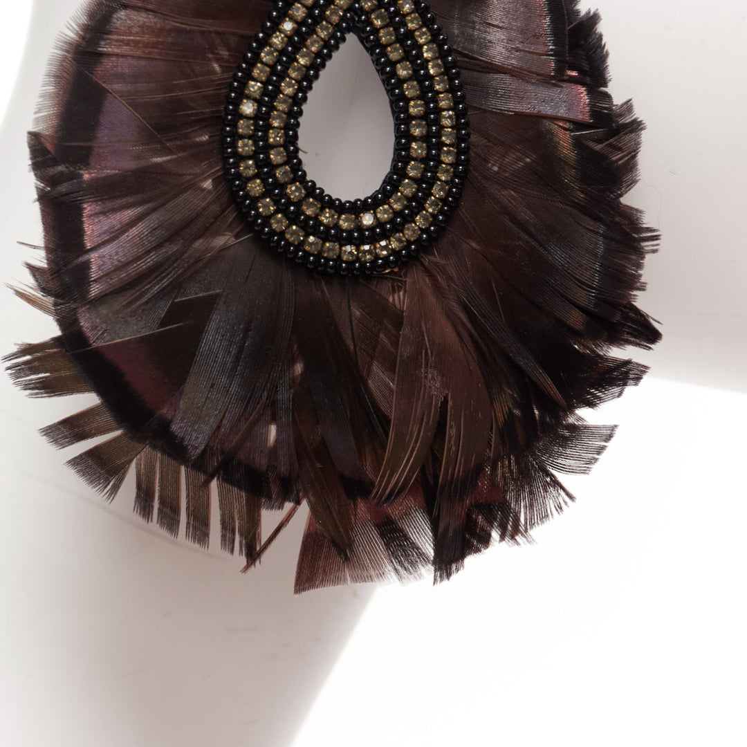 RANJANA KHAN black holographic feather crystal bow dangling clip earrings Pair