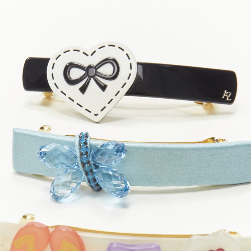 ALEXANDER ZOUARI LOT OF 3 mixed acrylic blue butterfly heart bow hair clip