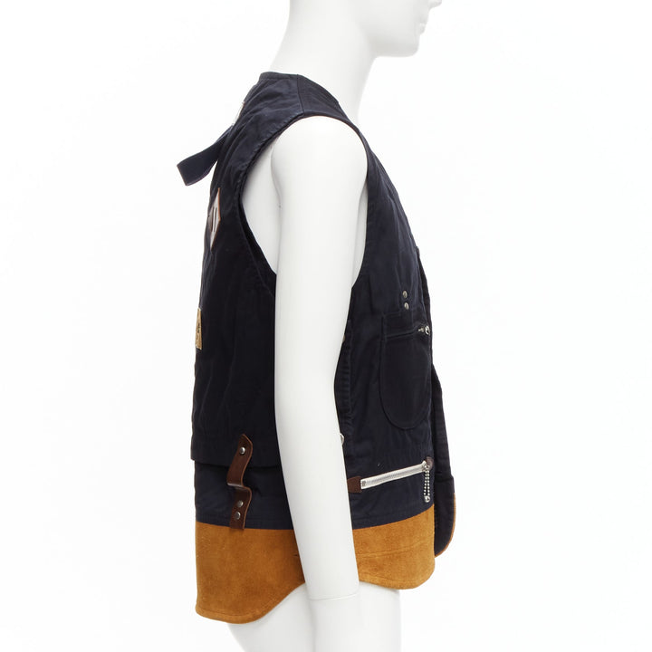 JUNYA WATANABE MAN HERVIER 2013 Reversible navy brown suede fisherman vest M