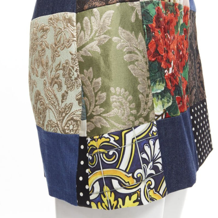 DOLCE GABBANA Sicililan Patchwork multi floral jacquard short skirt IT38 XS